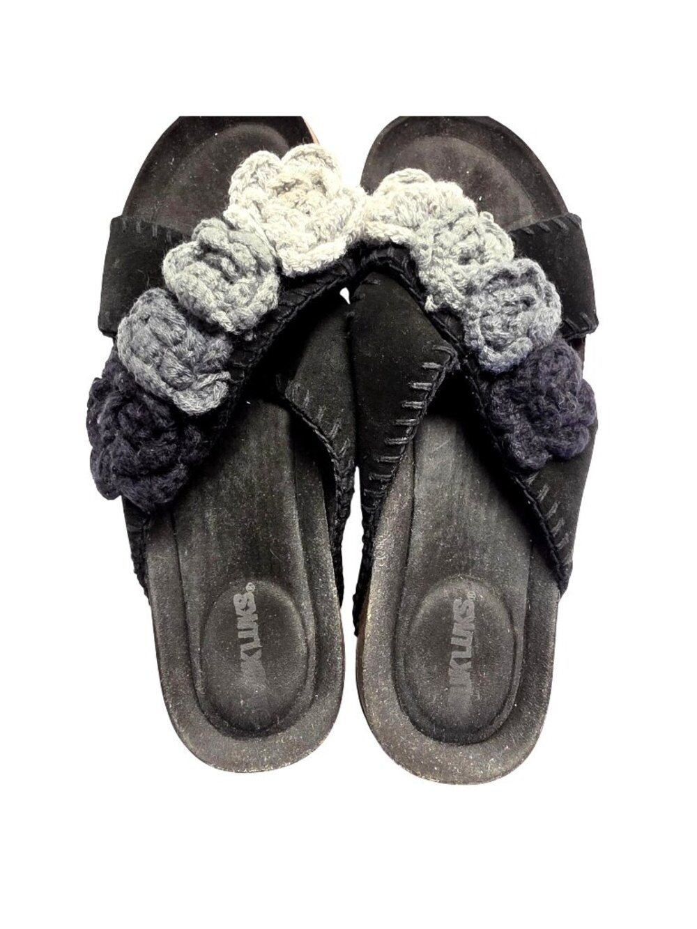 MUK LUKS Penelope Cross Strap Sandals Women Size 10 Suede Crochet Floral Boho